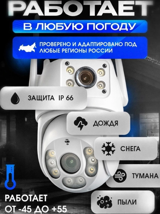 Wi-Fi камера видеонаблюдения с ночным видением, поворотом 360, датчиком движения