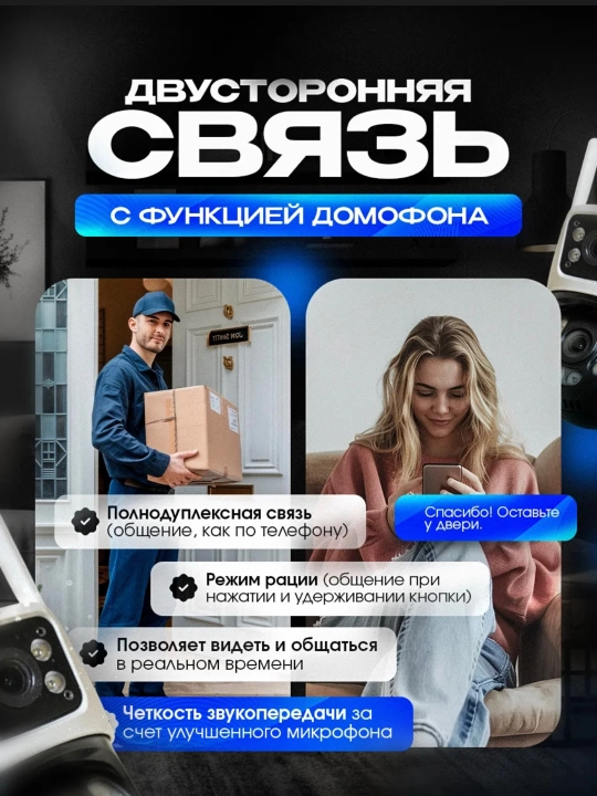 Wi-Fi камера видеонаблюдения с ночным видением, поворотом 360, датчиком движения
