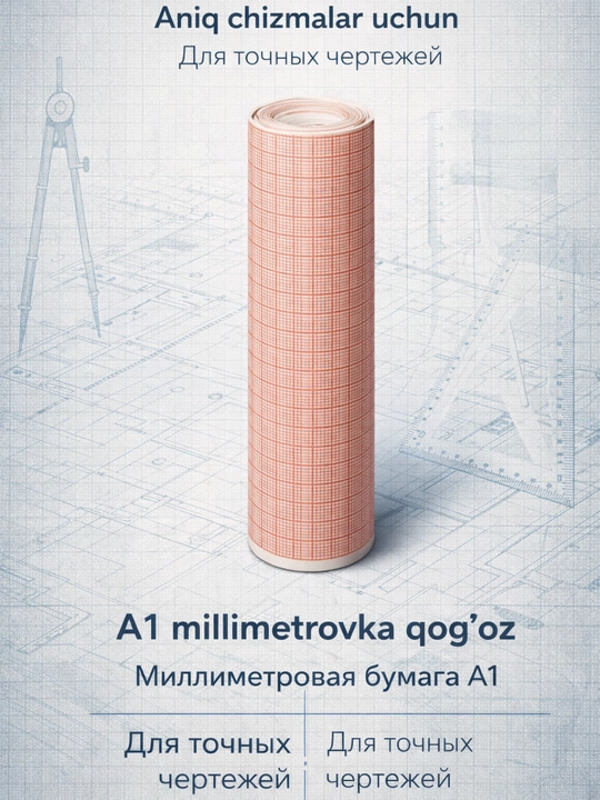 A1 millimetrovka qog‘oz, 594×841 mm, 20 va 40 varaq, grafik va chizmachilik uchun