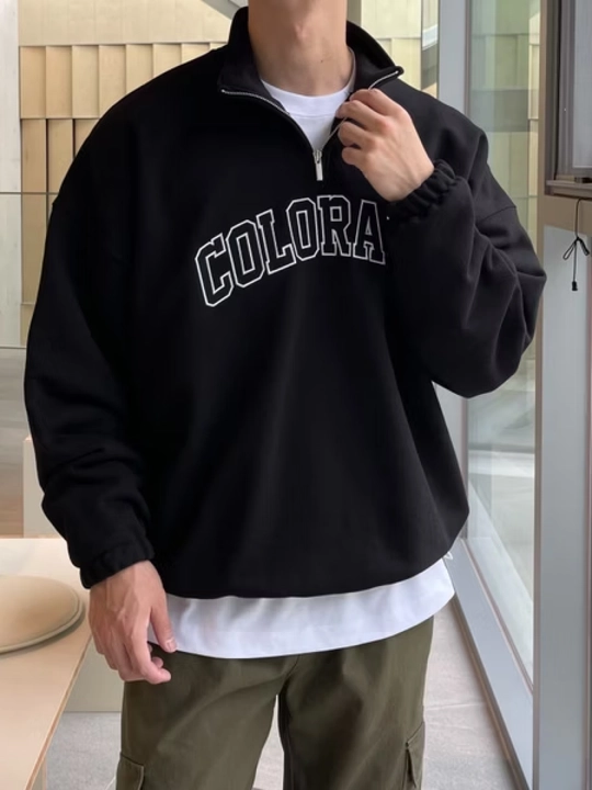 Свитер, свитшот полузамок, с написанием COLORADO, оверсайз, весенний