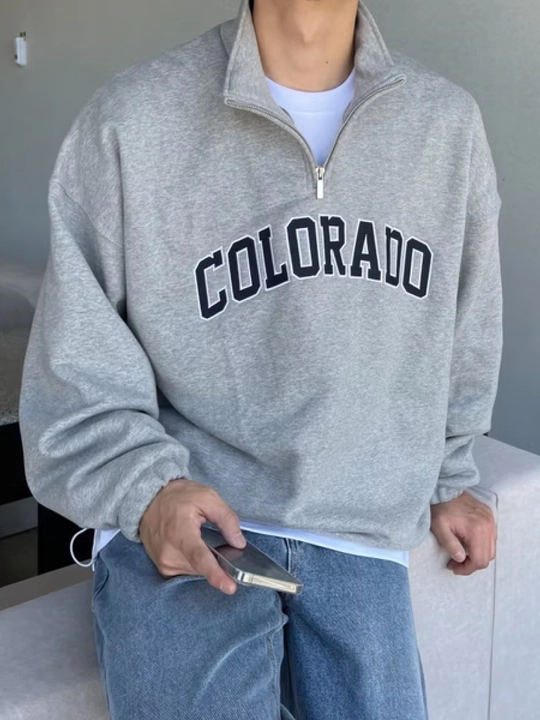 Свитер, свитшот полузамок, с написанием COLORADO, оверсайз, весенний