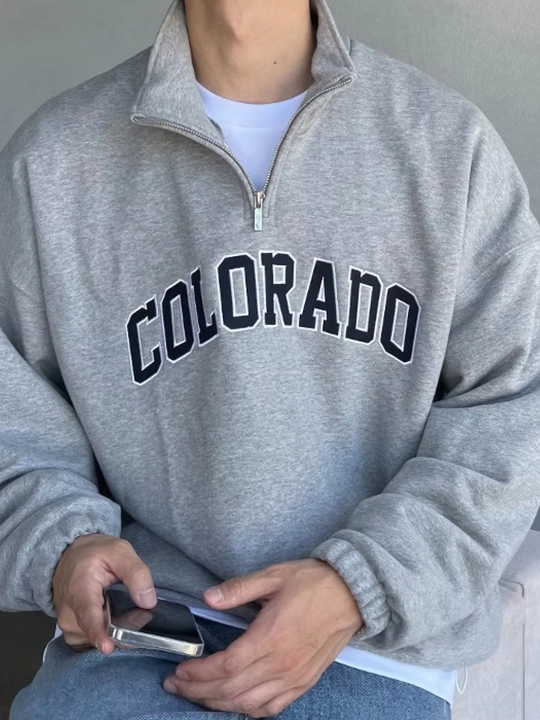 Свитер, свитшот полузамок, с написанием COLORADO, оверсайз, весенний