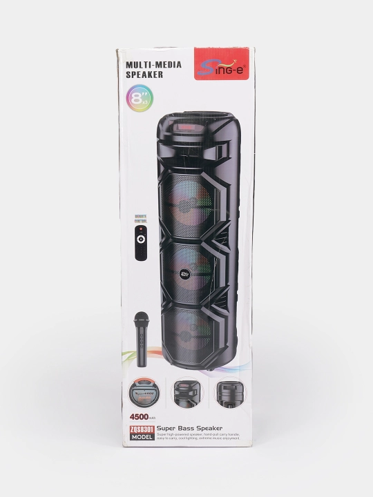 Kolonka, bluetooth simsiz portativ karnay, karaoke, RGB yoritgich va mikrofon, ZQS-8301