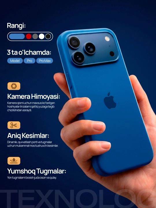 IPhone 11, 12, 13, 14, 15, 16, 17 Pro, Pro max, rangli, silikon g'ilof