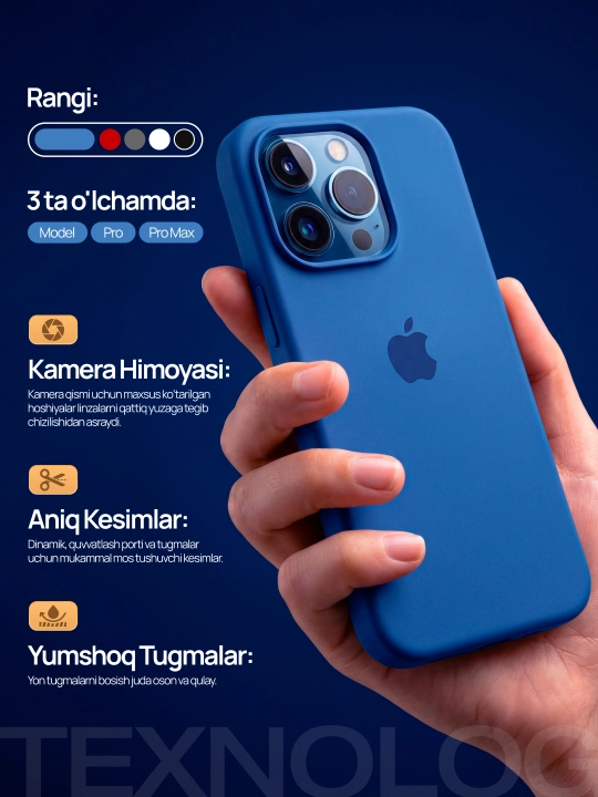 IPhone 11, 12, 13, 14, 15, 16, 17 Pro, Pro max, rangli, silikon g'ilof
