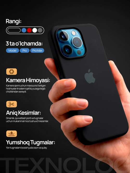 IPhone 11, 12, 13, 14, 15, 16, 17 Pro, Pro max, rangli, silikon g'ilof