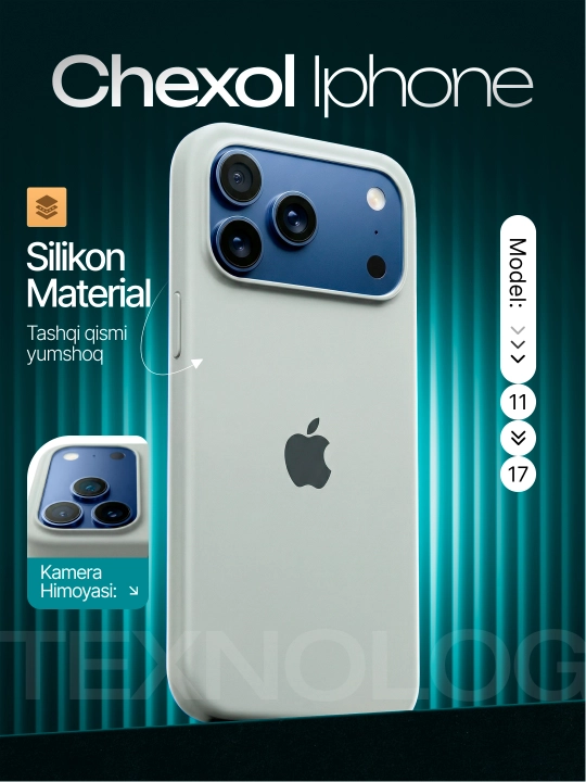 IPhone 11, 12, 13, 14, 15, 16, 17 Pro, Pro max, rangli, silikon g'ilof