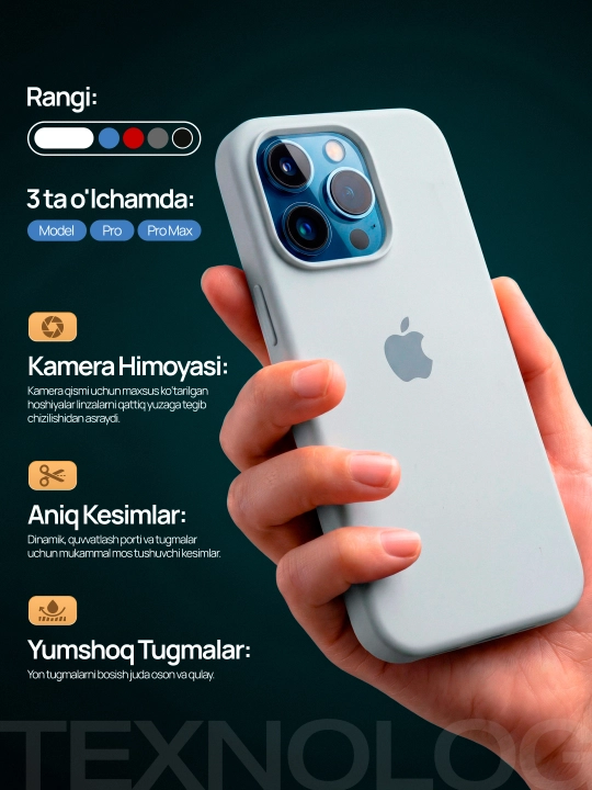 IPhone 11, 12, 13, 14, 15, 16, 17 Pro, Pro max, rangli, silikon g'ilof