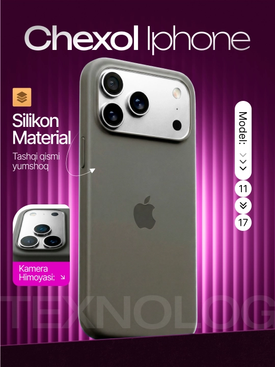 IPhone 11, 12, 13, 14, 15, 16, 17 Pro, Pro max, rangli, silikon g'ilof