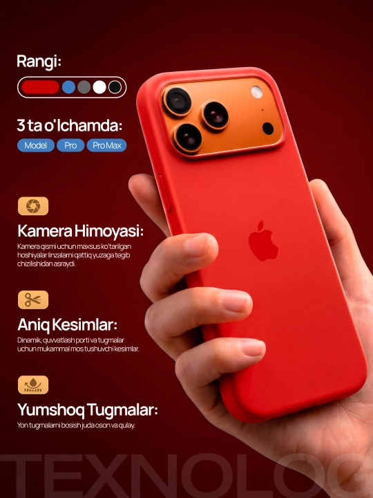 IPhone 11, 12, 13, 14, 15, 16, 17 Pro, Pro max, rangli, silikon g'ilof