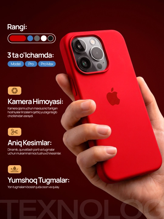 IPhone 11, 12, 13, 14, 15, 16, 17 Pro, Pro max, rangli, silikon g'ilof