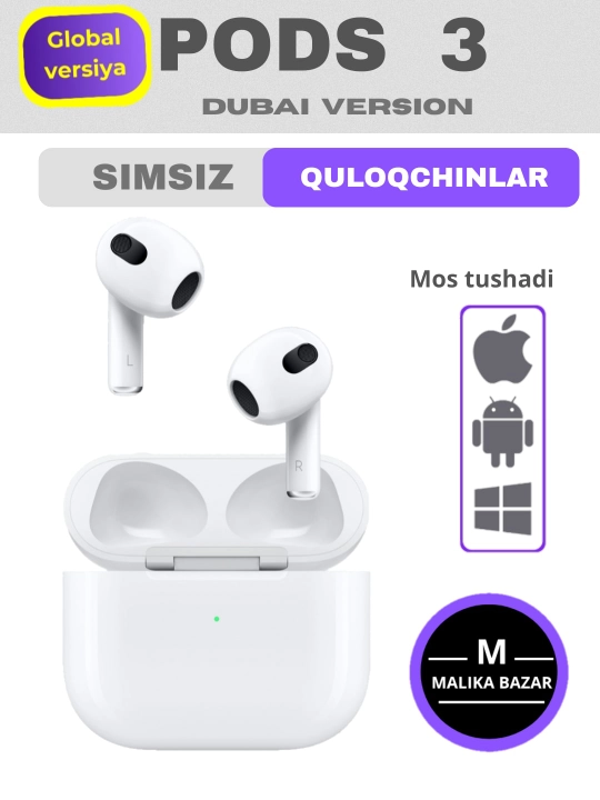 Pods3 Simsiz Bluetooth naushniklar — ANC, uzun batareya, tez zaryad