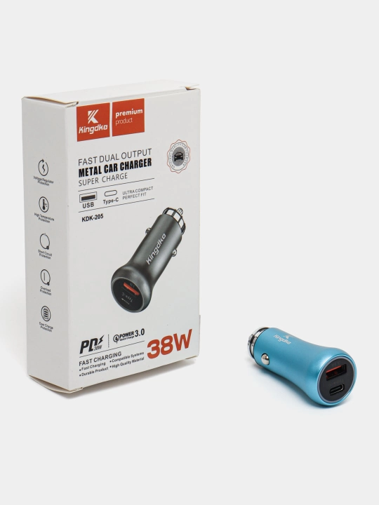 Avtomobil zaryadlovchi PD 38W KDK-205 — tez zaryad Type-C va USB 3.1A