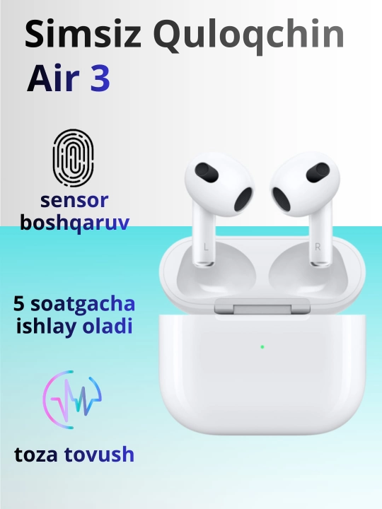 Pods 3 Simsiz quloqchinlar — iPhone va Android, Bluetooth 5.3