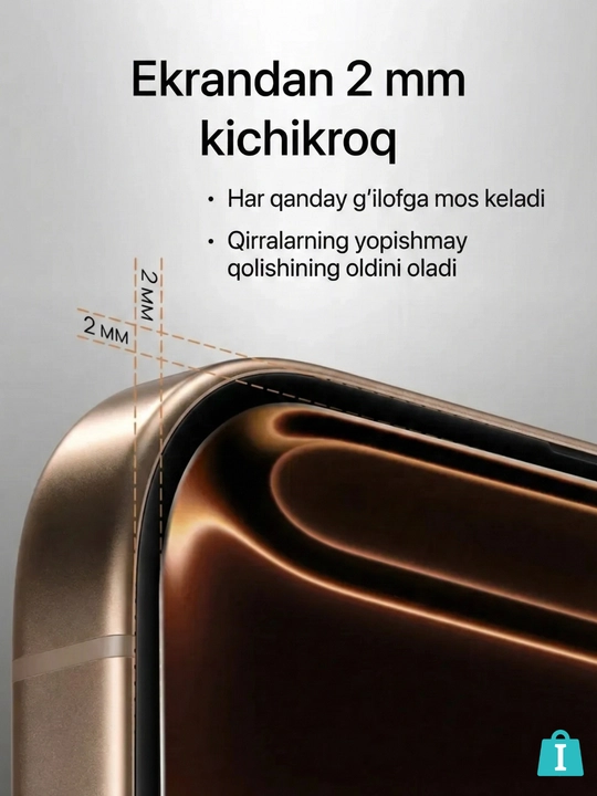 Ramkasiz himoya oynasi iPhone uchun, qora hoshiyasiz, 13, 14, 15, 16, 17, Pro va Pro Max