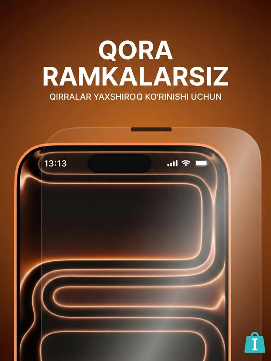 Ramkasiz himoya oynasi iPhone uchun, qora hoshiyasiz, 13, 14, 15, 16, 17, Pro va Pro Max