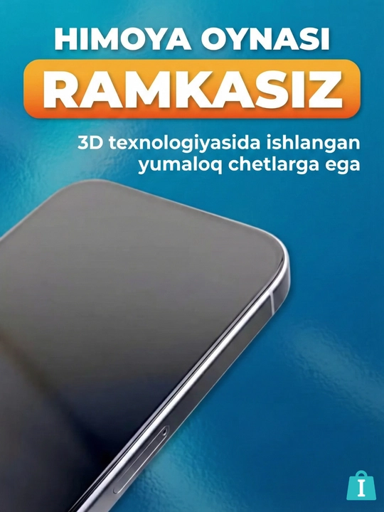 Ramkasiz himoya oynasi iPhone uchun, qora hoshiyasiz, 13, 14, 15, 16, 17, Pro va Pro Max
