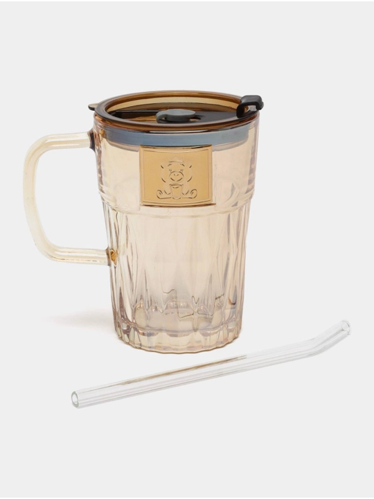 Qahva va choy uchun shisha termos krujka naycha bilan