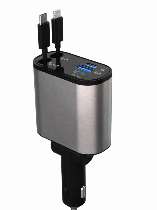 Avtomobil uchun 4 portli USB zaryadlovchi adapter (Type-C + Lightning kabelli) 12W /