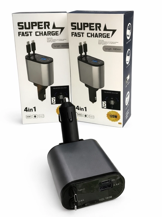 Avtomobil uchun 4 portli USB zaryadlovchi adapter (Type-C + Lightning kabelli) 12W / - 