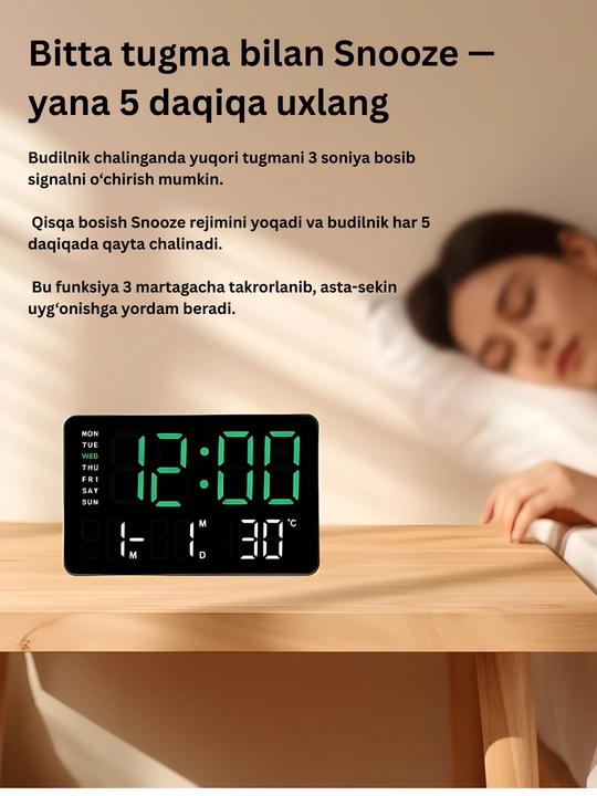 LED elektron stol soati budilnik, sana va temperatura
