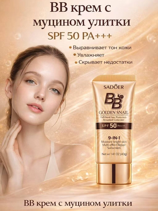 BB крем SADOER Golden Snail SPF50 тональный крем для лица защита от солнца, 40г