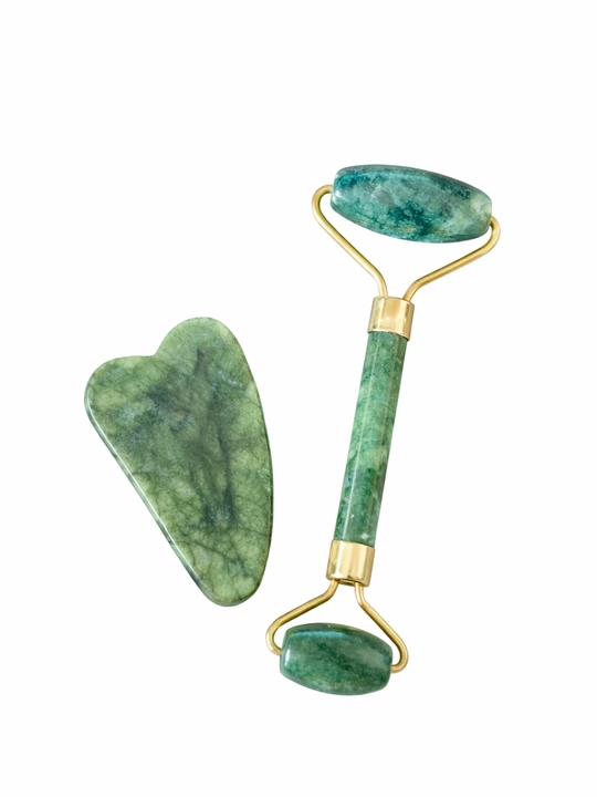 Jade Roller va Gua Sha yuz massajeri, tabiiy jade toshi, yuz massaj roligi