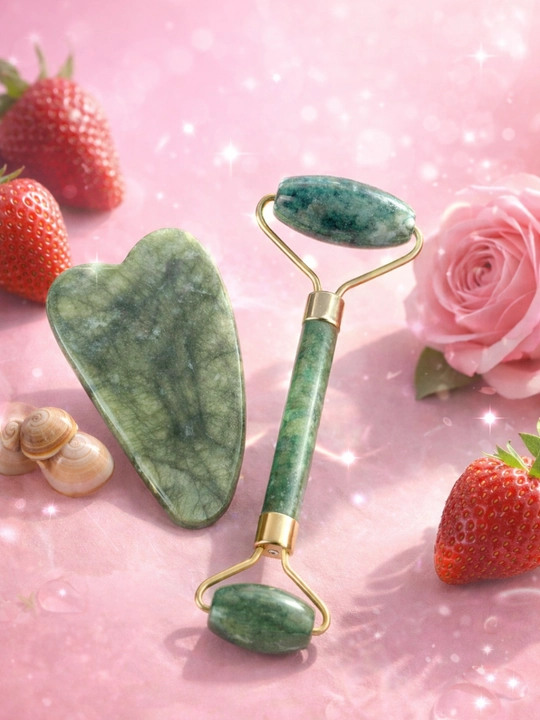 Jade Roller va Gua Sha yuz massajeri, tabiiy jade toshi, yuz massaj roligi