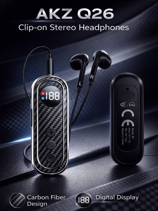 AKZ Q26 / Q33 Clip-on Stereo Наушники с LED-дисплеем и мощным звуком - 