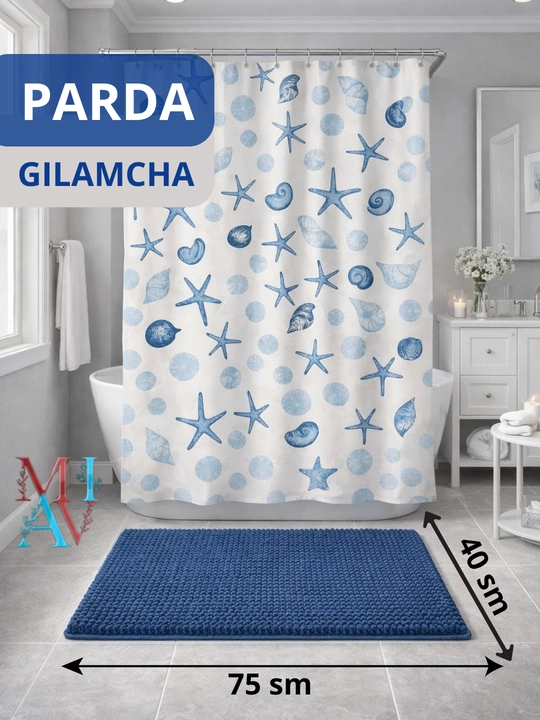 Vanna parda va gilamcha, 2 tasi 1 da vannaxona to‘plami, dush parda, sirpanmaydigan