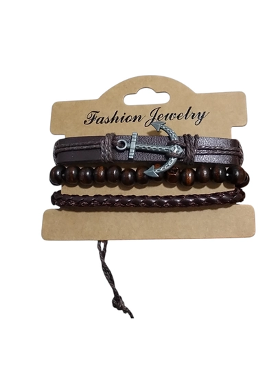 Мужской набор браслетов, многослойный, кожаный и с бусинами, разные цвета