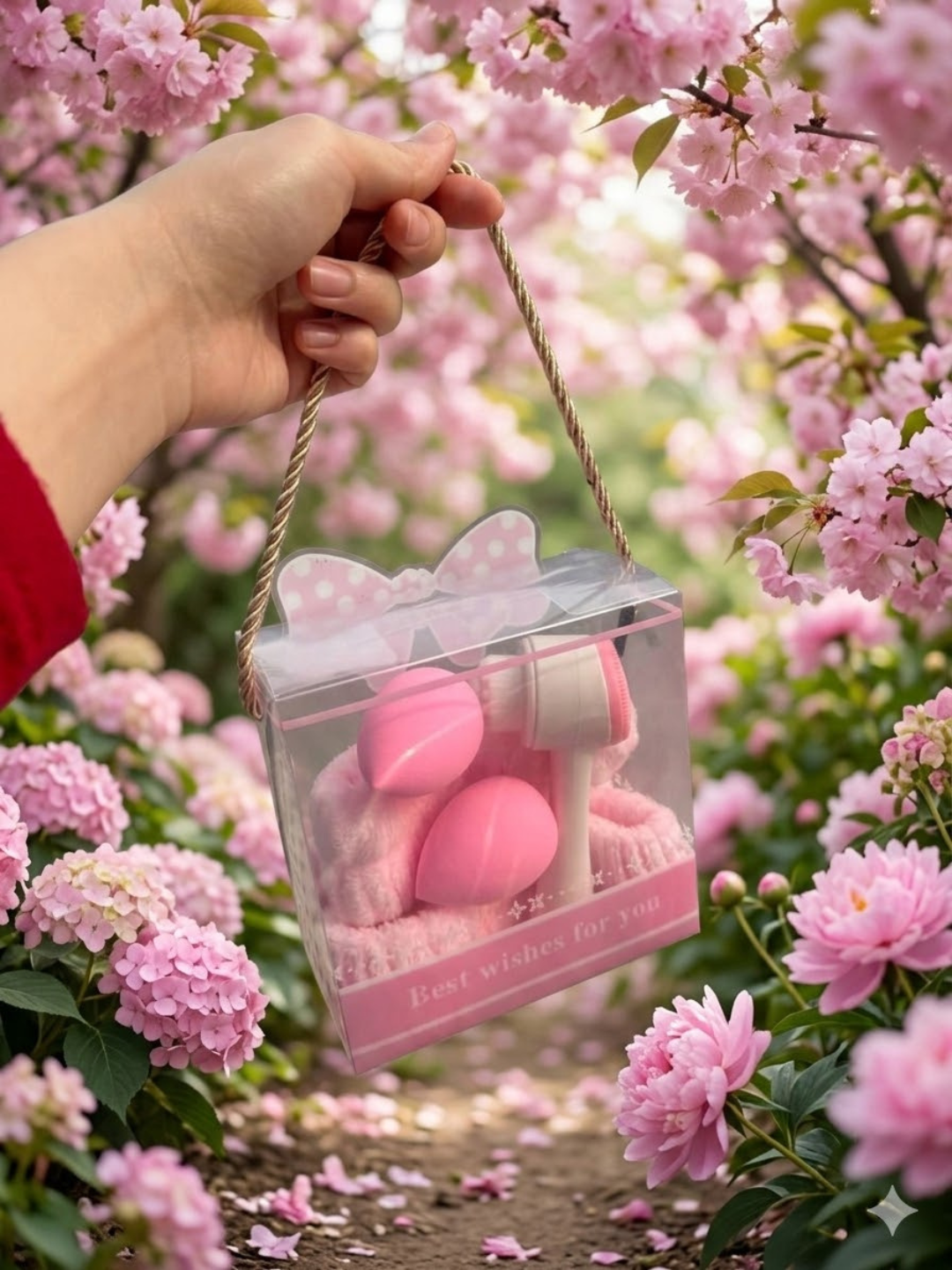 Makiyaj aksessuarlari sovg‘a to‘plami, beauty blender va yuz tozalash cho‘tkasi - 