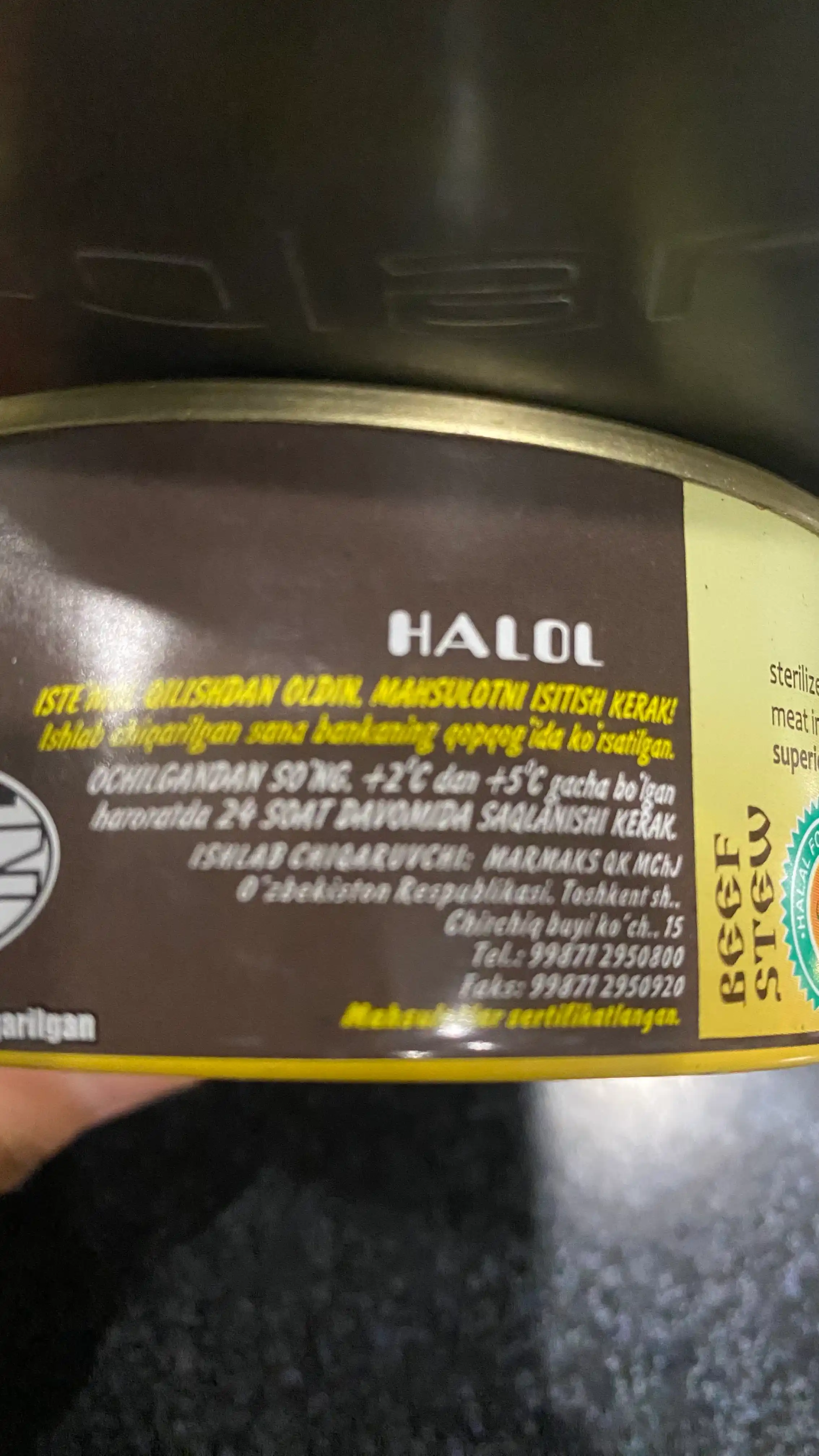 Go'sht konservalari, halol, qovurilgan mol go'shti, 250 g