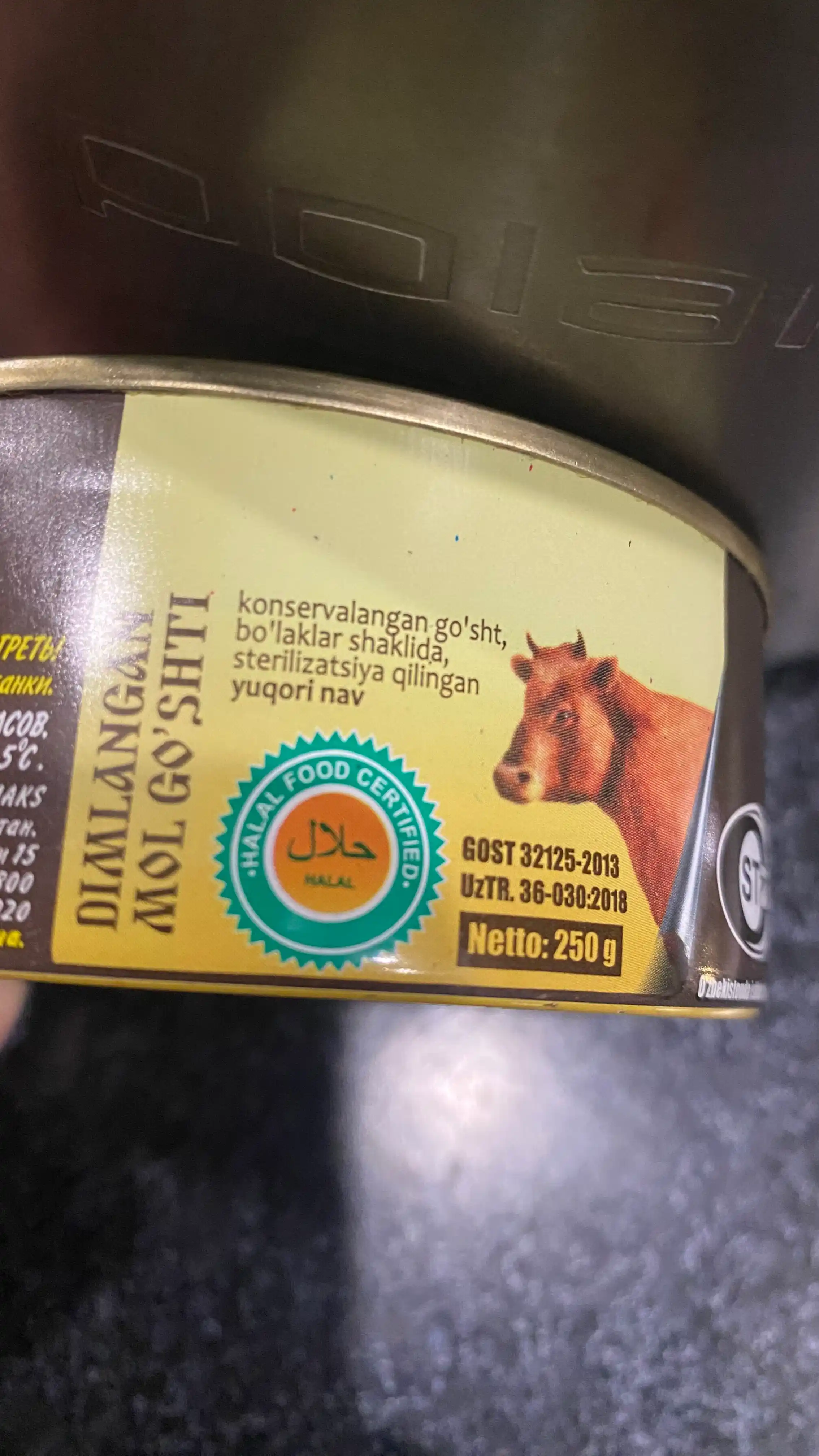 Go'sht konservalari, halol, qovurilgan mol go'shti, 250 g