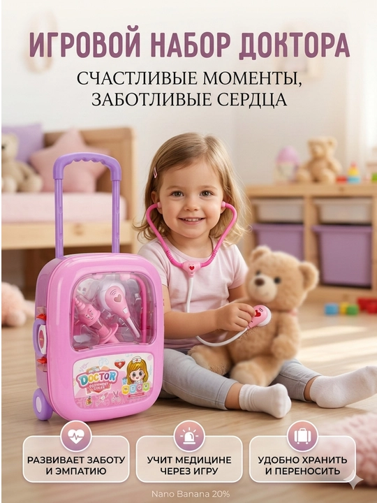 Bolalar uchun shifokorlar to'plami "Doctor Equipment Series" chamadonda, 8 ta element - 