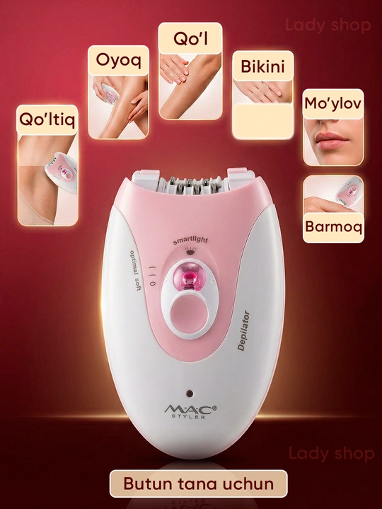 Epilyator MAC Styler, ayollar uchun, elektr epilyator, tana va oyoqlar uchun, silliq teri