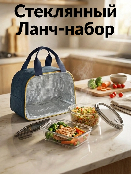 Термосы для еды, герметичные ланч - боксы, по 2 шт, в термосумке