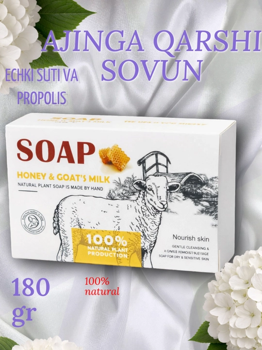 Ajinga qarshi sovun, oqartiruvchi, echki suti va propolis sovuni - 