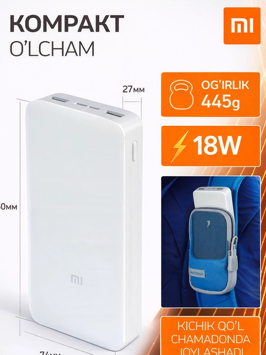 Redmi Power Bank 20000 mAh 18W – внешний аккумулятор с портами USB-A и USB-C