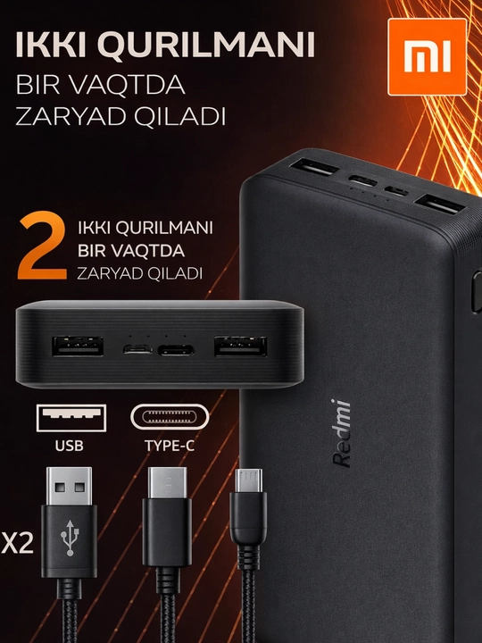Redmi Power Bank 20000 mAh 18W – внешний аккумулятор с портами USB-A и USB-C