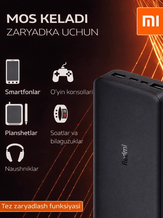 Redmi Power Bank 20000 mAh 18W – внешний аккумулятор с портами USB-A и USB-C