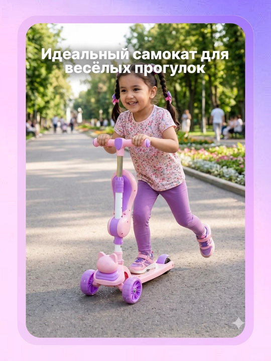 Детский самокат 3 в 1 с сиденьем, со светящимися колесами, трехколесный