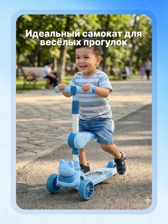 Детский самокат 3 в 1 с сиденьем, со светящимися колесами, трехколесный