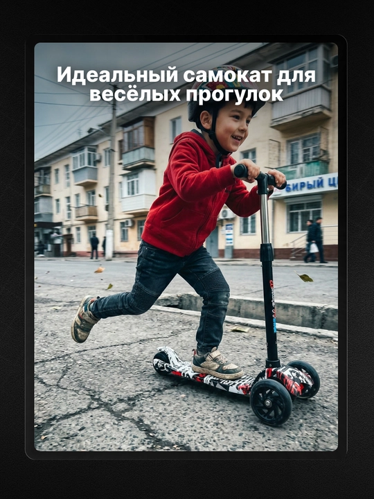 Детский самокат Pale Bear с сиденьем, подсветкой, до 50 кг, трехколесный