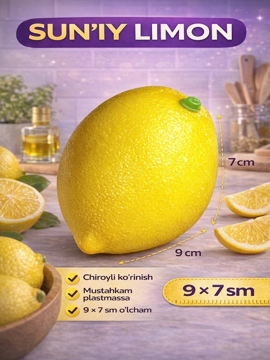 Sun’iy limon 9x7 sm  Realistik dekorativ meva - 