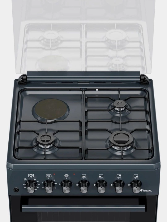 Газовая плита Ideal L350 3+1, духовка 65 л, 60 × 60 см, угольный цвет