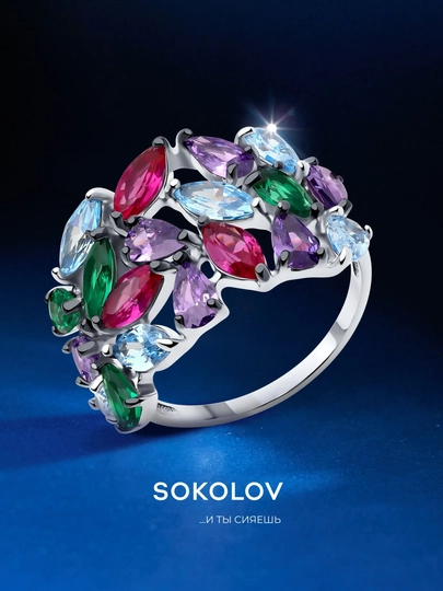 Кольцо из серебра 925 с корундами и фианитами SOKOLOV, 94014148 — SOKOLOV-RNGGE16-17.5