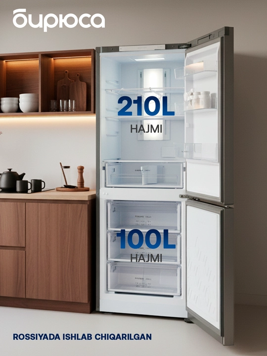 Ikki kamerali sovutgich Biryusa I920NF, 310 l hajmi, No Frost, display orqali boshqaruv