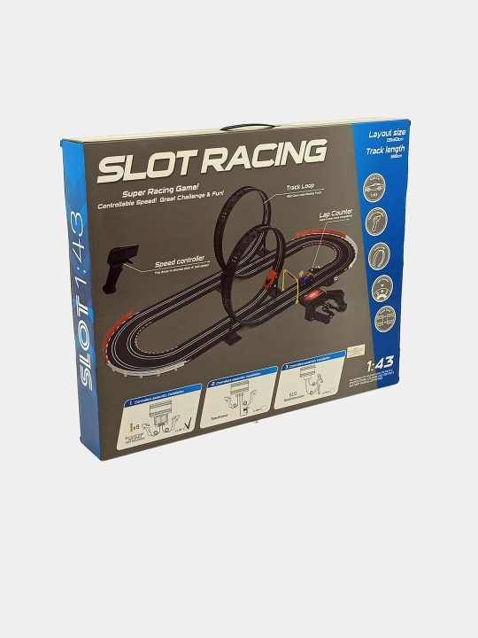 Poyga treki Slot Racing 1:43, ilmaklar, 2 mashina, 555 sm