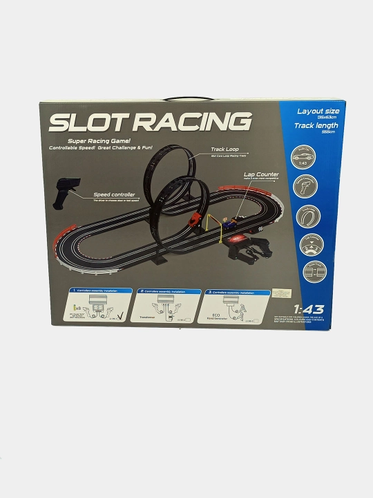 Poyga treki Slot Racing 1:43, ilmaklar, 2 mashina, 555 sm